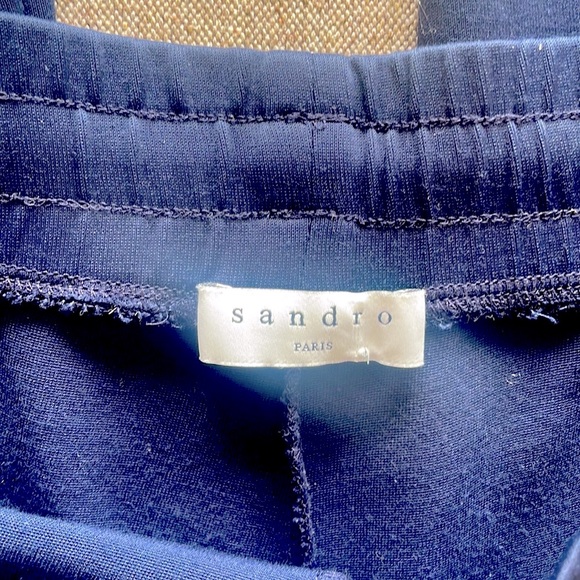 Sandro Paris Navy Joggers | Satin | Side Stripe Pants | Size S | Luxe Athleisure - Picture 6 of 7